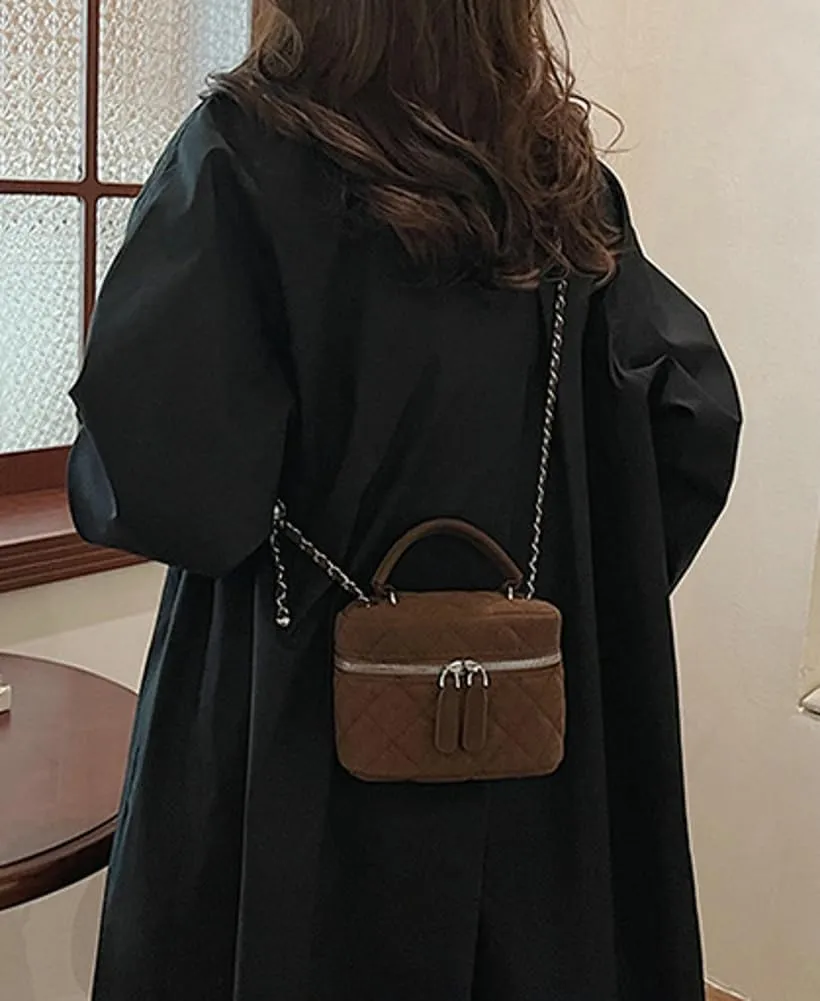 Women’s Trendy Quilted Crossbody Bag Suede Square Box Mini Chain Strap Shoulder Bag Top Handle Purse Cute Tote Handbag