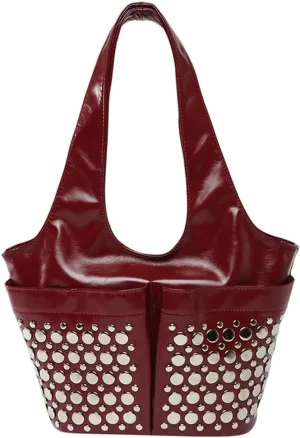 Womens Trendy Studded Bucket Bag Large Shoulder Purse Metal Rivet Tote Spacious Top Handle Handbag Satchels