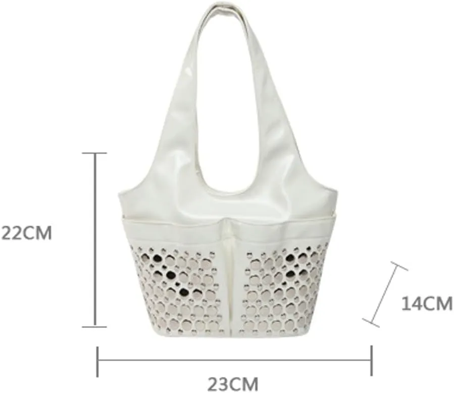 Womens Trendy Studded Bucket Bag Large Shoulder Purse Metal Rivet Tote Spacious Top Handle Handbag Satchels