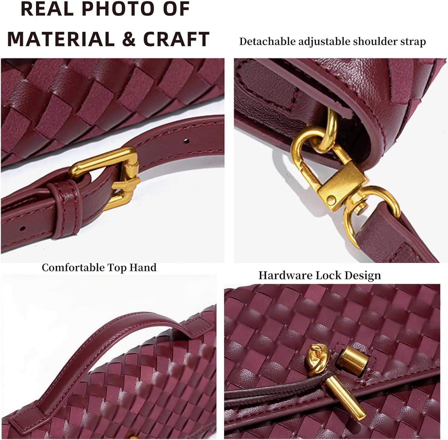 Women's Woven Suede and PU Leather Clutch Purse - Elegant Top-Handle Shoulder Crossbody Evening Bag with Detachable Strap