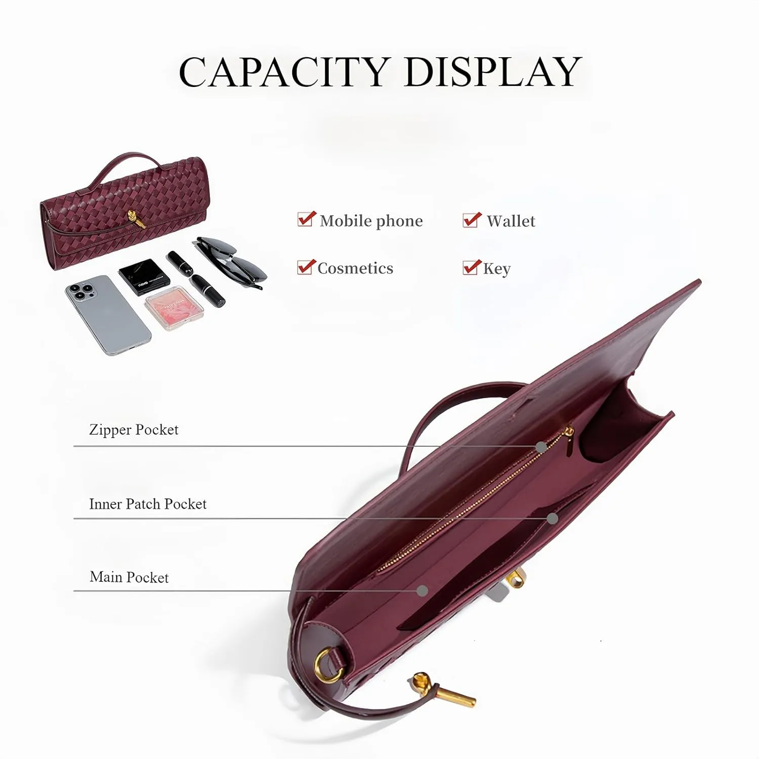Women's Woven Suede and PU Leather Clutch Purse - Elegant Top-Handle Shoulder Crossbody Evening Bag with Detachable Strap