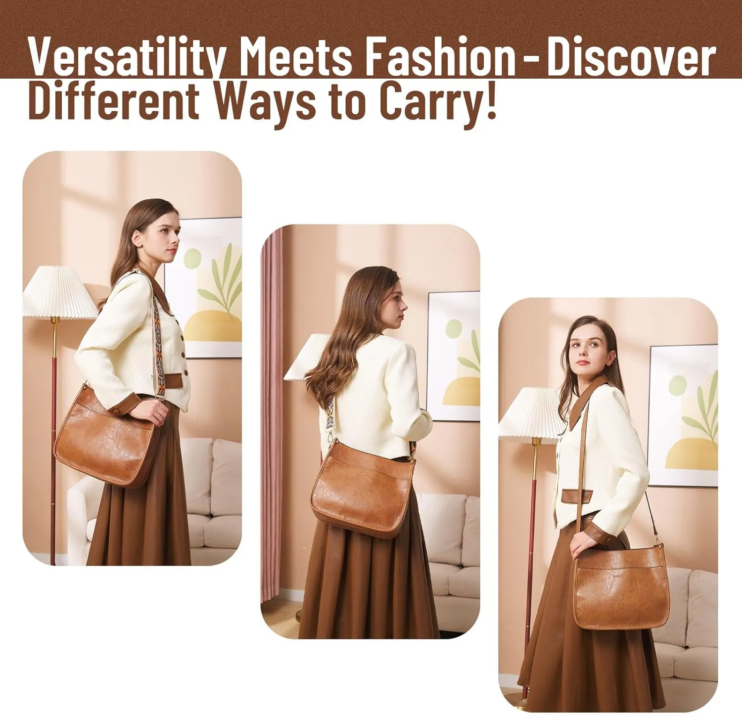 WOOMADA Hobo Handbag for Women Vegan Leather Crossbody Bags Trendy Shoulder Bag with 2 Adjustable Strap