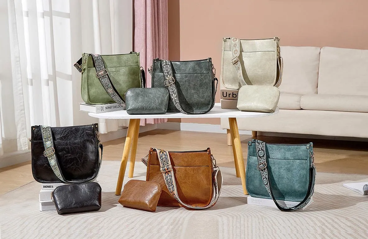 WOOMADA Hobo Handbag for Women Vegan Leather Crossbody Bags Trendy Shoulder Bag with 2 Adjustable Strap
