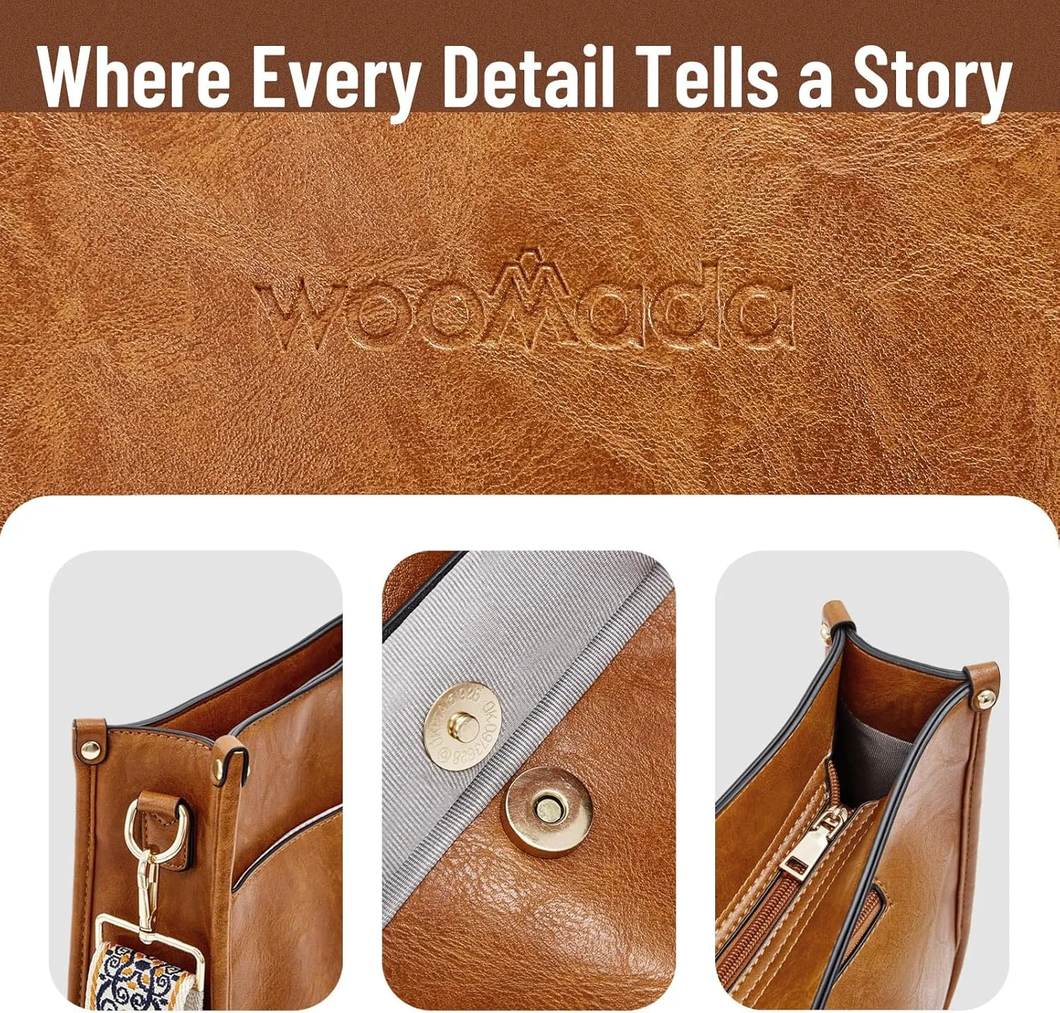 WOOMADA Hobo Handbag for Women Vegan Leather Crossbody Bags Trendy Shoulder Bag with 2 Adjustable Strap