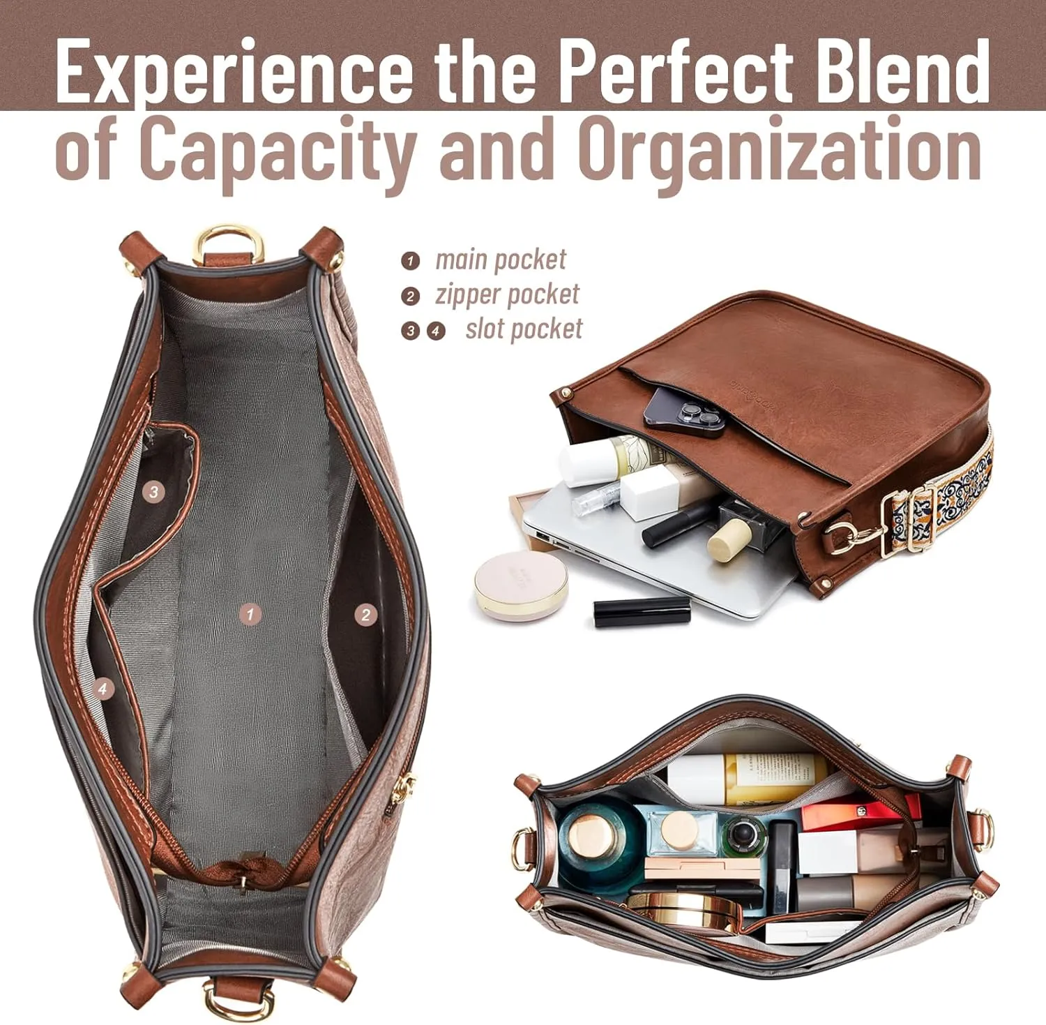 WOOMADA Hobo Handbag for Women Vegan Leather Crossbody Bags Trendy Shoulder Bag with 2 Adjustable Strap