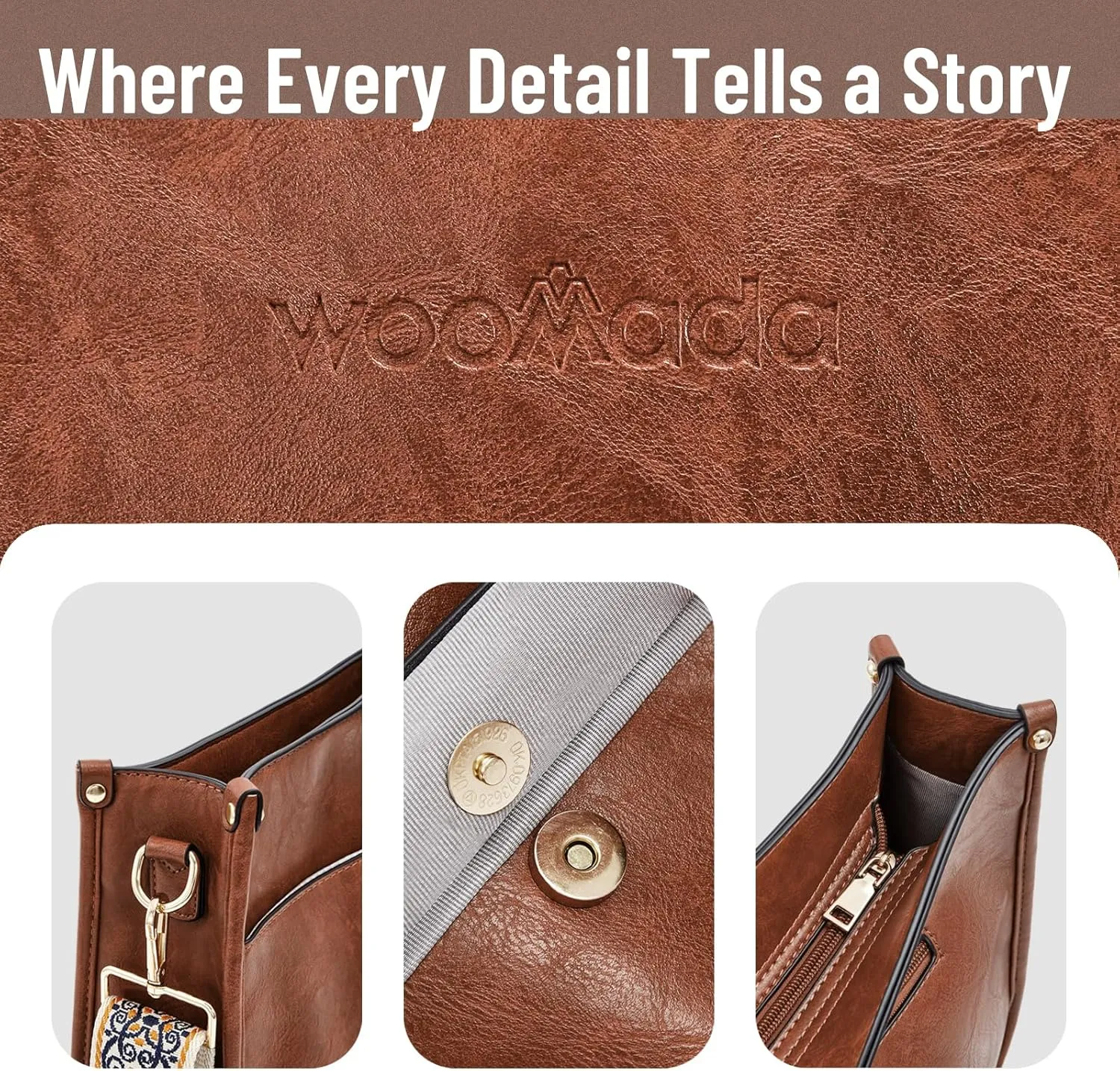 WOOMADA Hobo Handbag for Women Vegan Leather Crossbody Bags Trendy Shoulder Bag with 2 Adjustable Strap