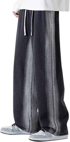 Work Long Trousers Jeans Pants Pocket Drawstring Waist Solid Color Slim Toe Jeans Taper Jean Men's Straight Fit