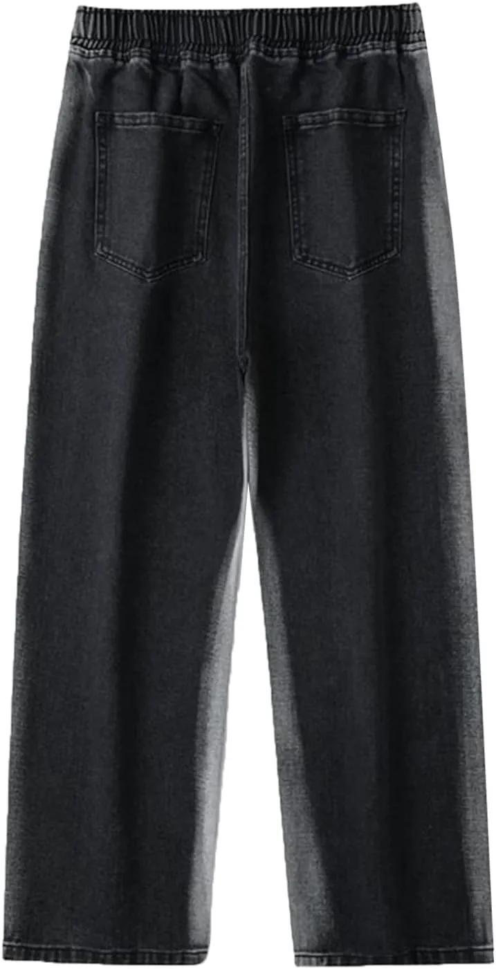 Work Long Trousers Jeans Pants Pocket Drawstring Waist Solid Color Slim Toe Jeans Taper Jean Men's Straight Fit