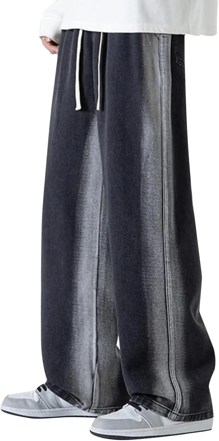 Work Long Trousers Jeans Pants Pocket Drawstring Waist Solid Color Slim Toe Jeans Taper Jean Men's Straight Fit