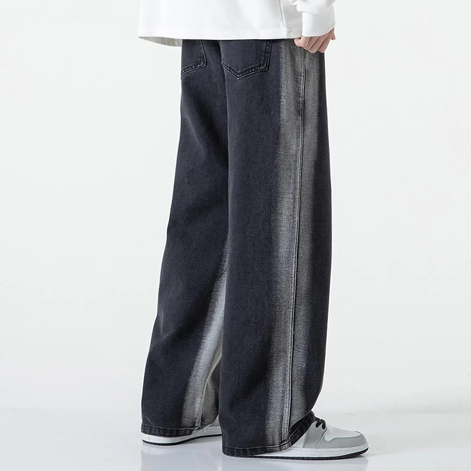 Work Long Trousers Jeans Pants Pocket Drawstring Waist Solid Color Slim Toe Jeans Taper Jean Men's Straight Fit