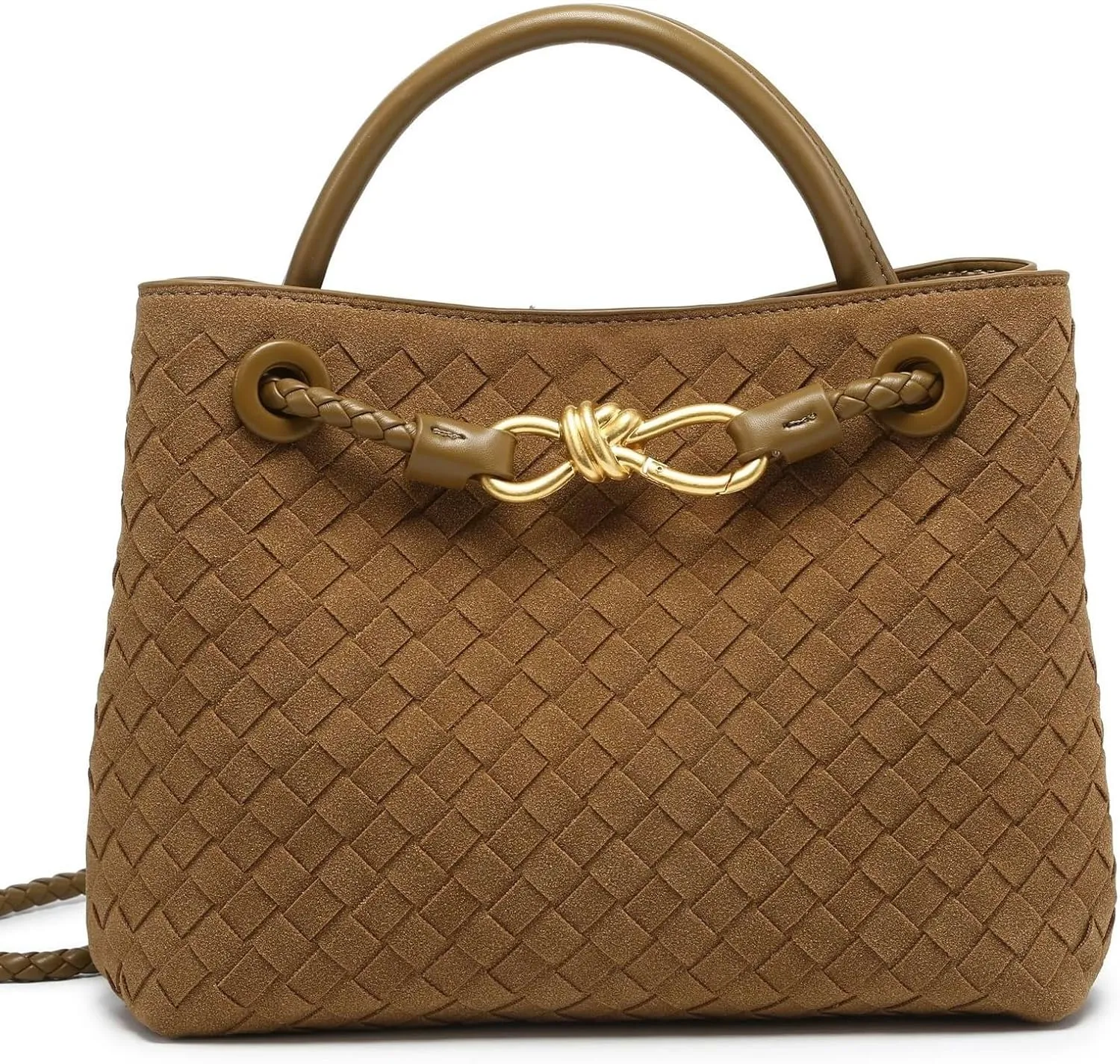 Woven Bag for Women, Suede Bag Top Handle Satchel PU Leather Tote Woven Purse Handbag Shoulder Bag
