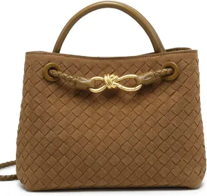 Woven Bag for Women, Suede Bag Top Handle Satchel PU Leather Tote Woven Purse Handbag Shoulder Bag