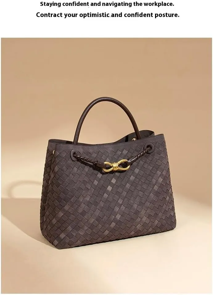 Woven Bag for Women, Suede Bag Top Handle Satchel PU Leather Tote Woven Purse Handbag Shoulder Bag