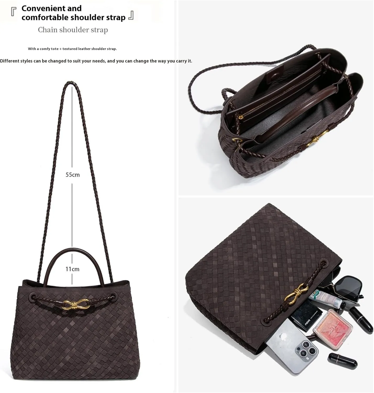 Woven Bag for Women, Suede Bag Top Handle Satchel PU Leather Tote Woven Purse Handbag Shoulder Bag