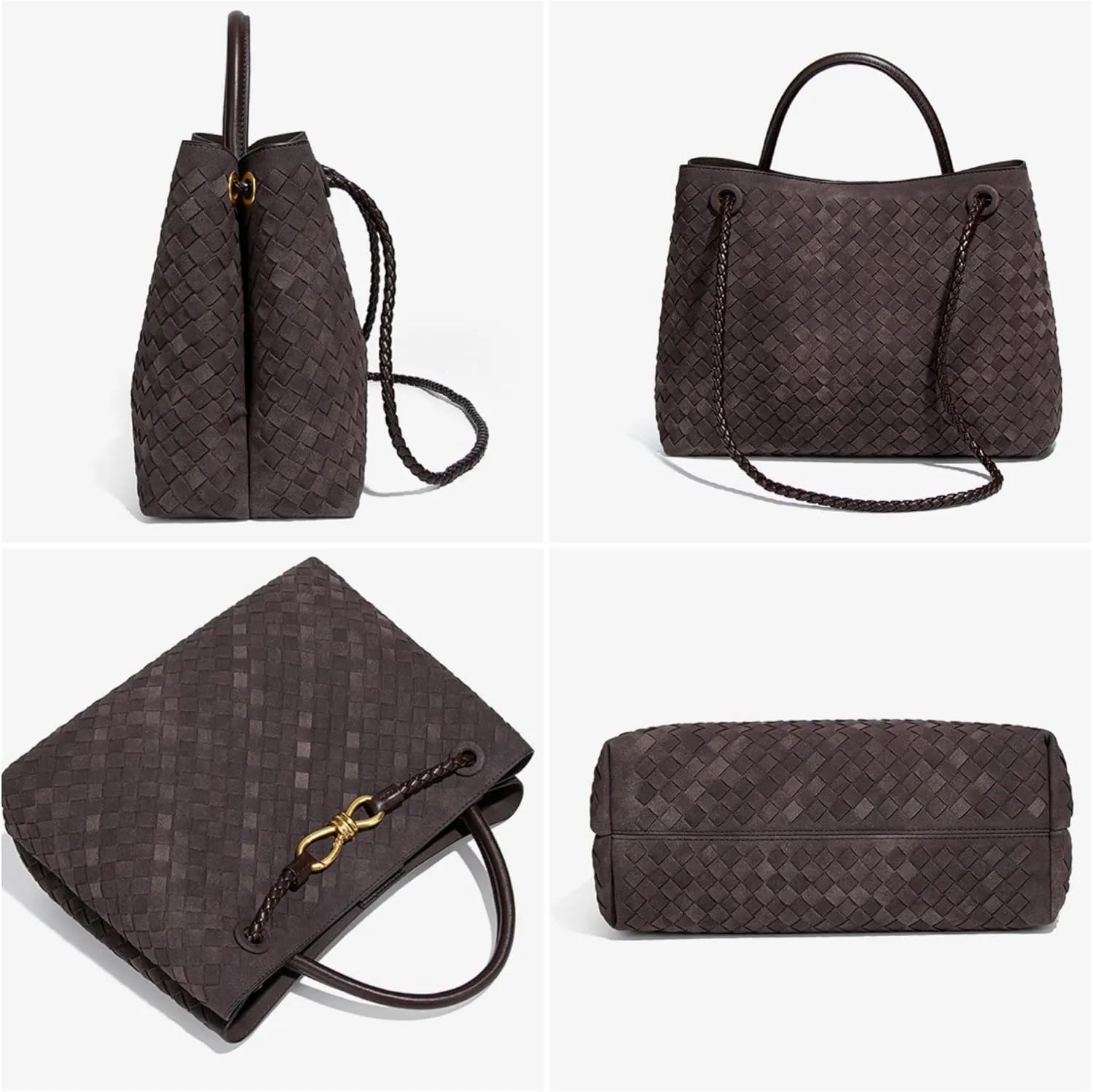 Woven Bag for Women, Suede Bag Top Handle Satchel PU Leather Tote Woven Purse Handbag Shoulder Bag