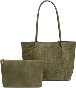 Woven Bag Suede Tote Handbag for Women PU Leather Shoulder Bag Suede Woven Underarm Purse Top Handle Handbag with Wallet 2025