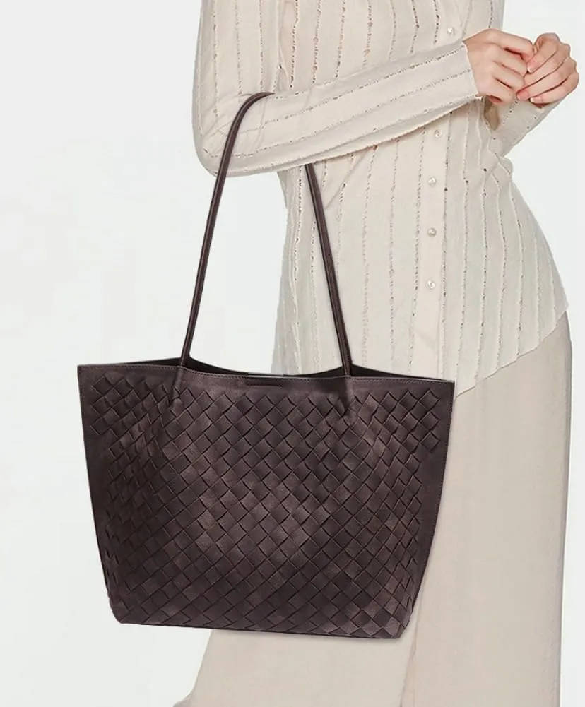 Woven Bag Suede Tote Handbag for Women PU Leather Shoulder Bag Suede Woven Underarm Purse Top Handle Handbag with Wallet 2025
