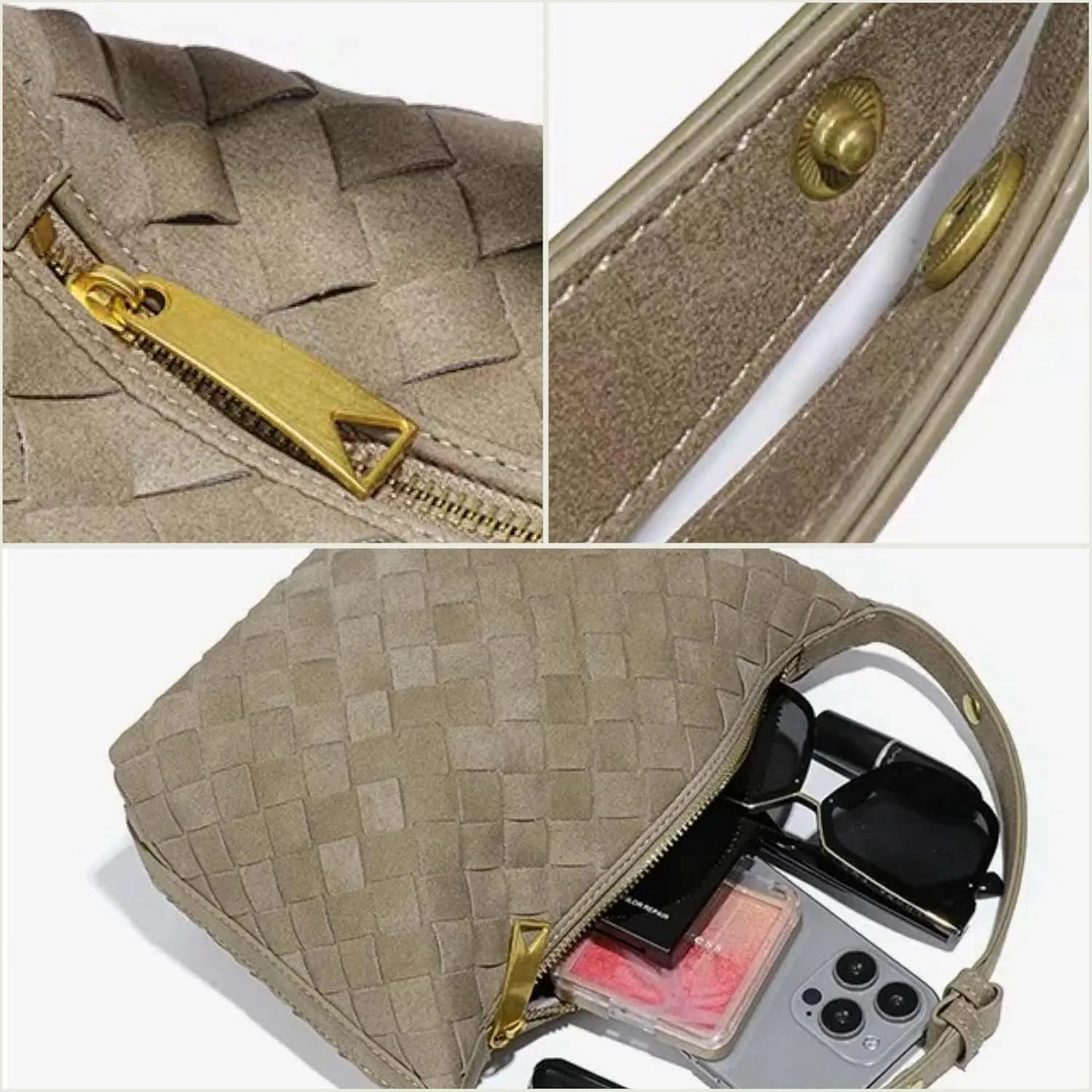 Woven Leather Bag Suede Purses for Women Woven Handbags for Women Hobo Bag Top Handle Satchel Handbag