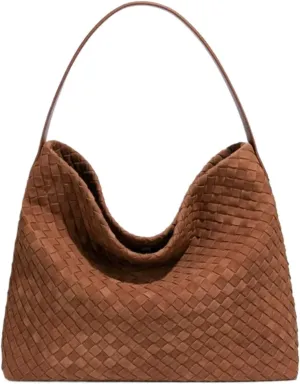 Woven Suede Tote Bag for Women Faux Suede Hobo Bag Slouchy Shoulder Bag Soft Woven Handbag