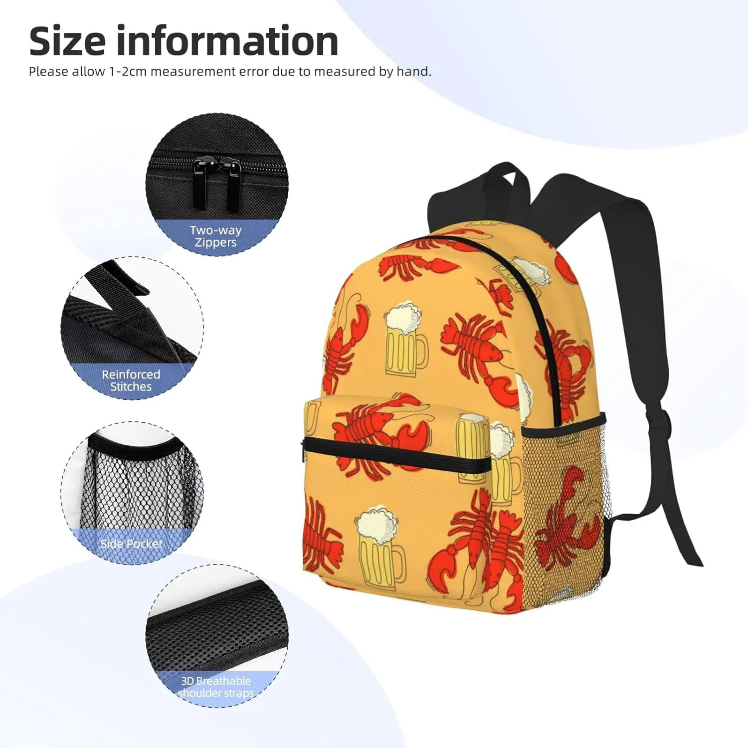 Wurton Beer And Crawfish Pattern Print Multipurpose Casual Bag With Fashionable Travel,Work Outdoor Activities Backpack