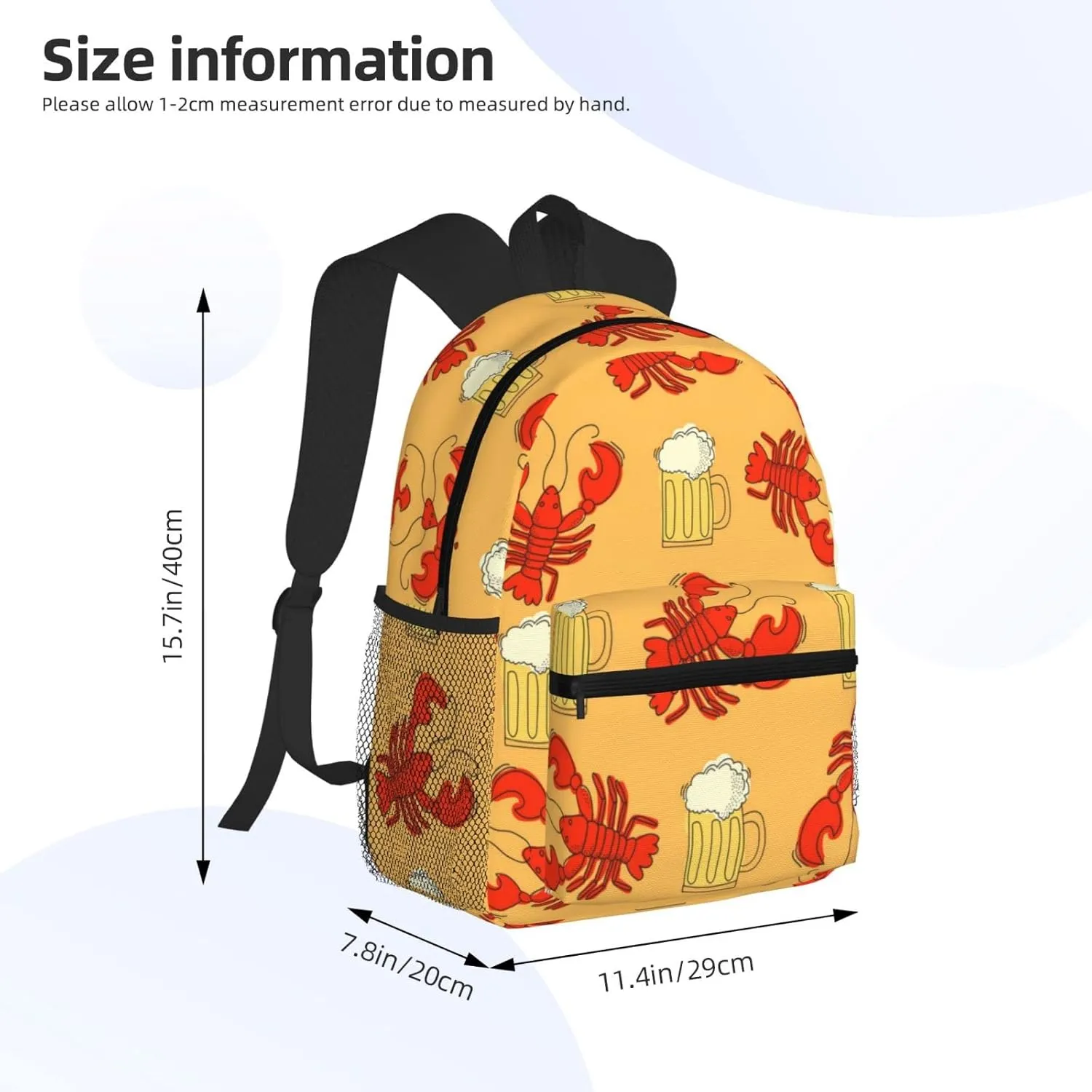 Wurton Beer And Crawfish Pattern Print Multipurpose Casual Bag With Fashionable Travel,Work Outdoor Activities Backpack