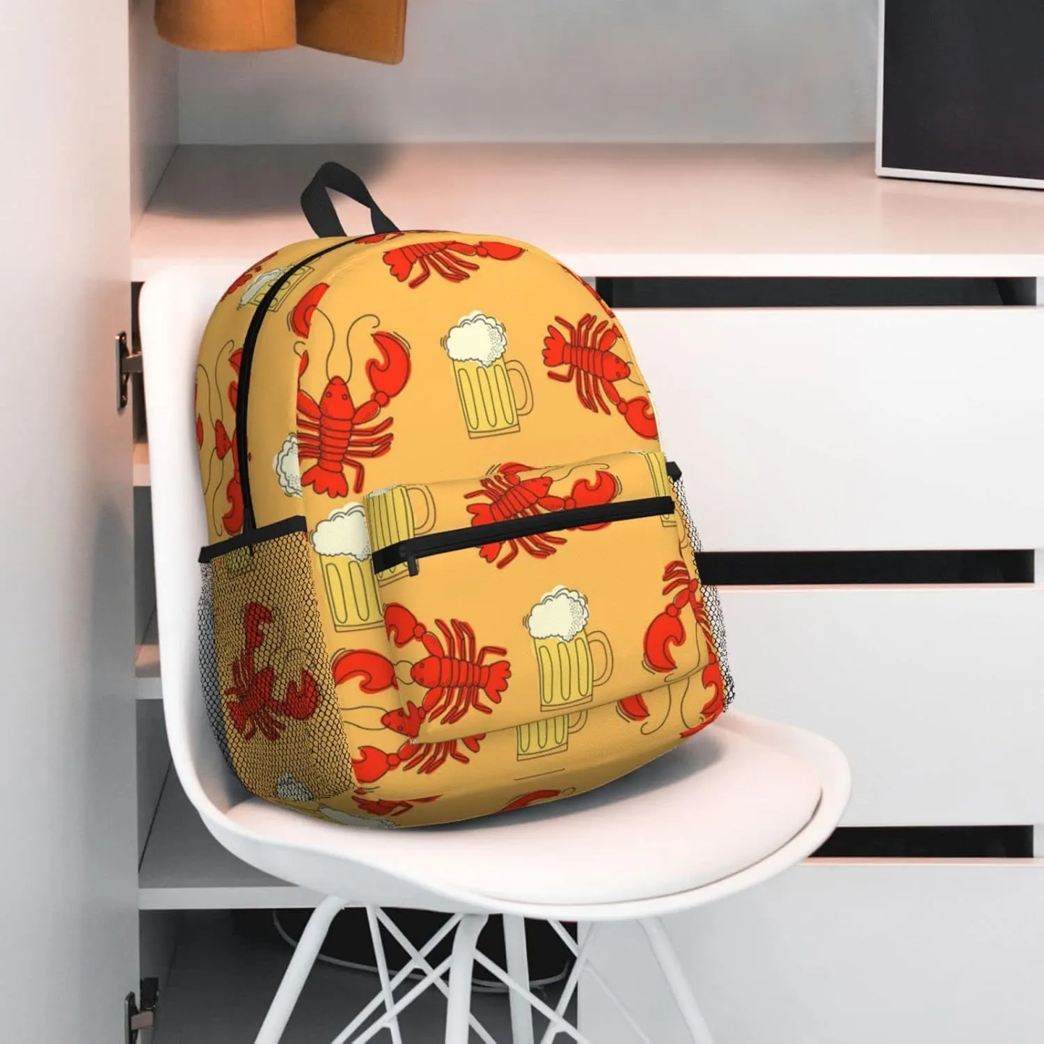 Wurton Beer And Crawfish Pattern Print Multipurpose Casual Bag With Fashionable Travel,Work Outdoor Activities Backpack