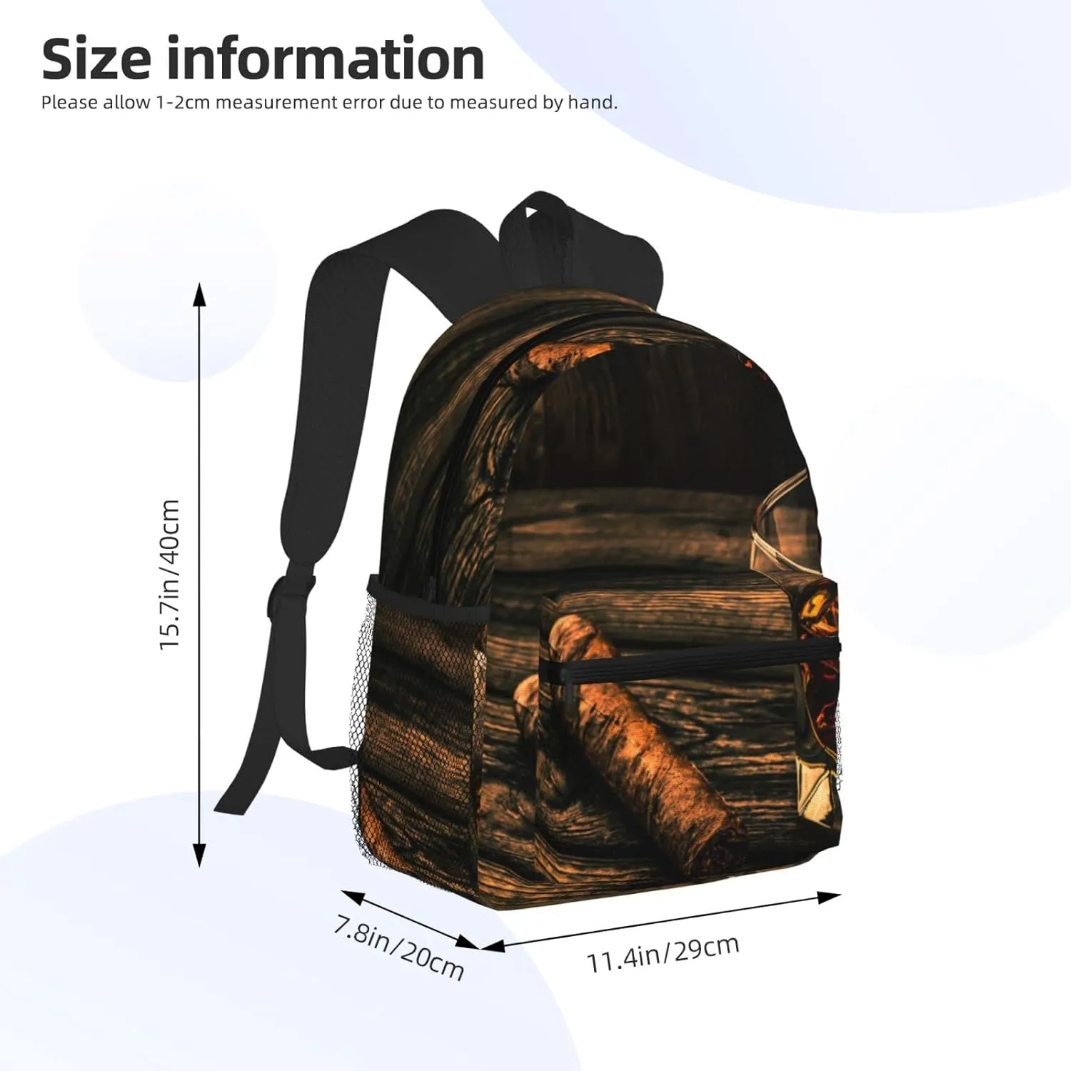 Wurton Cigar & Whiskey Print Multipurpose Casual Bag With Fashionable Travel,Work Outdoor Activities Backpack