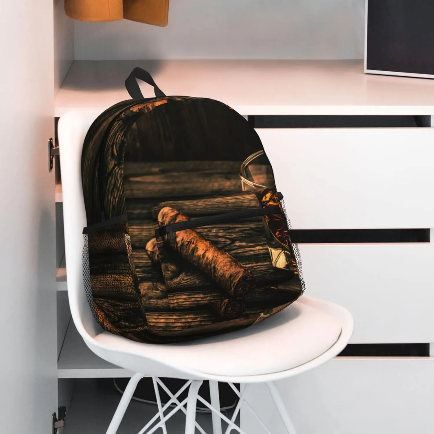 Wurton Cigar & Whiskey Print Multipurpose Casual Bag With Fashionable Travel,Work Outdoor Activities Backpack