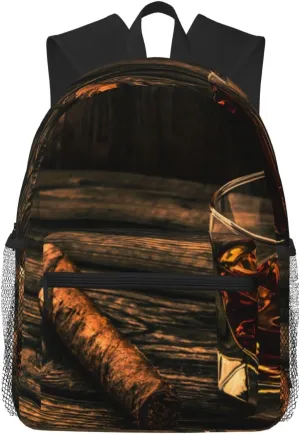 Wurton Cigar & Whiskey Print Multipurpose Casual Bag With Fashionable Travel,Work Outdoor Activities Backpack
