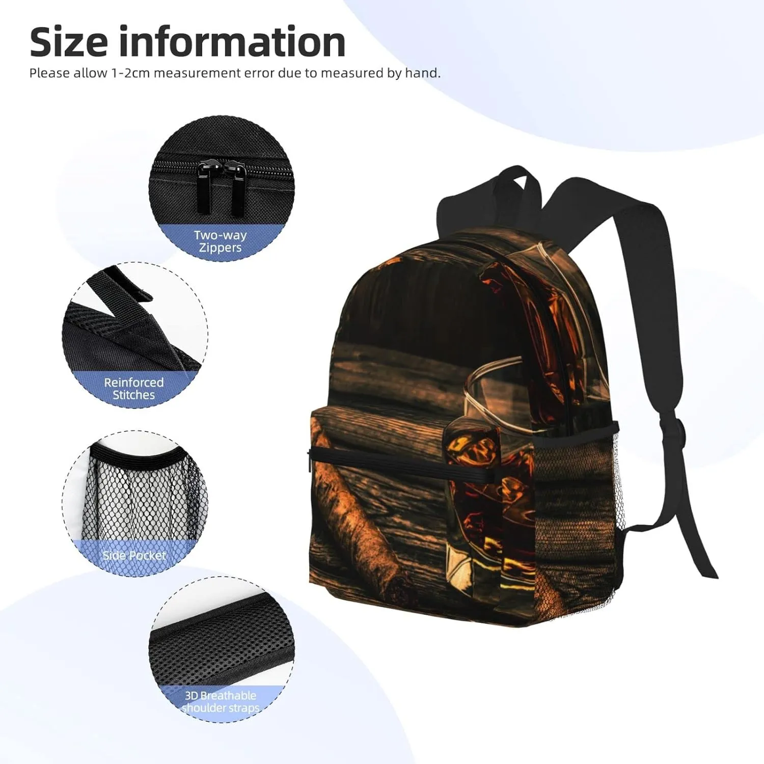 Wurton Cigar & Whiskey Print Multipurpose Casual Bag With Fashionable Travel,Work Outdoor Activities Backpack