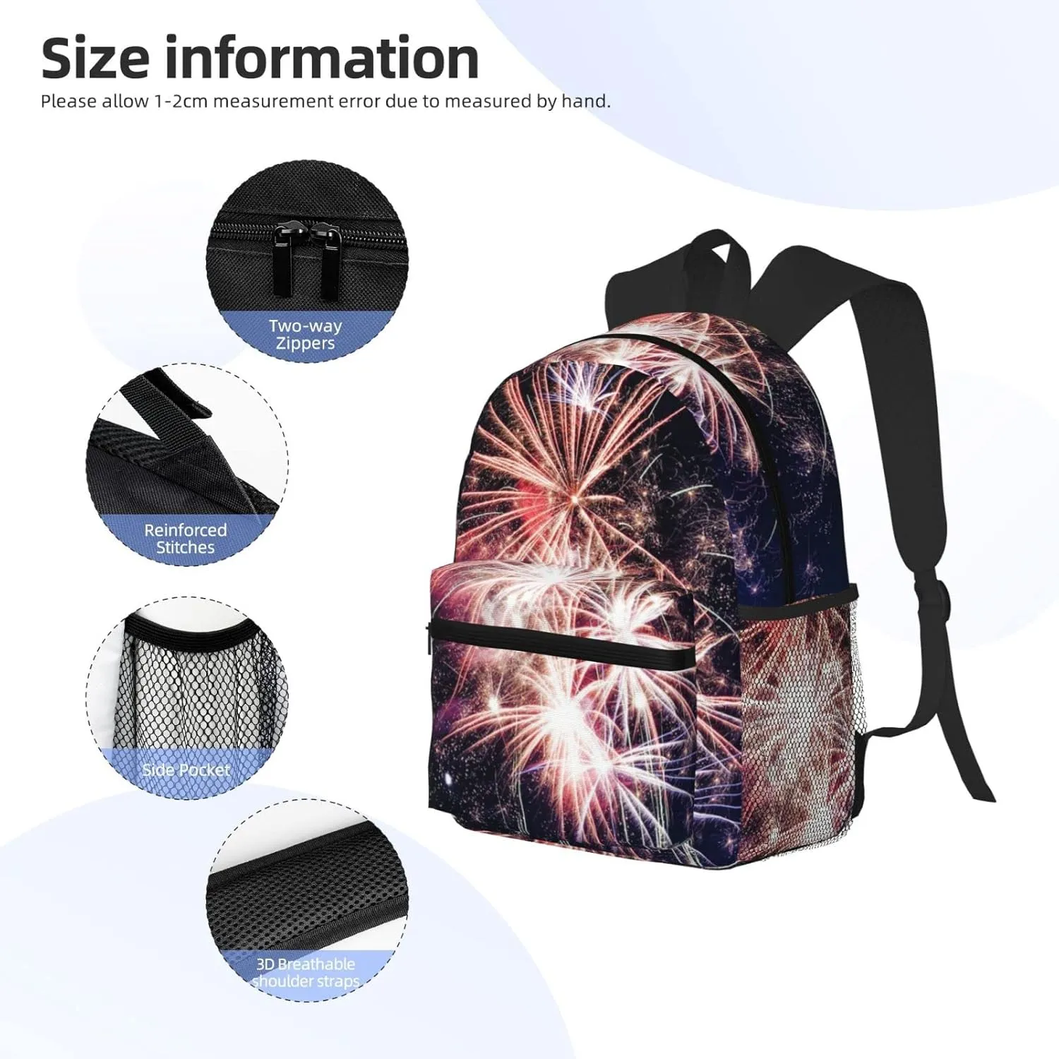 Wurton Explosion Firework Print Multipurpose Casual Bag With Fashionable Travel,Work Outdoor Activities Backpack