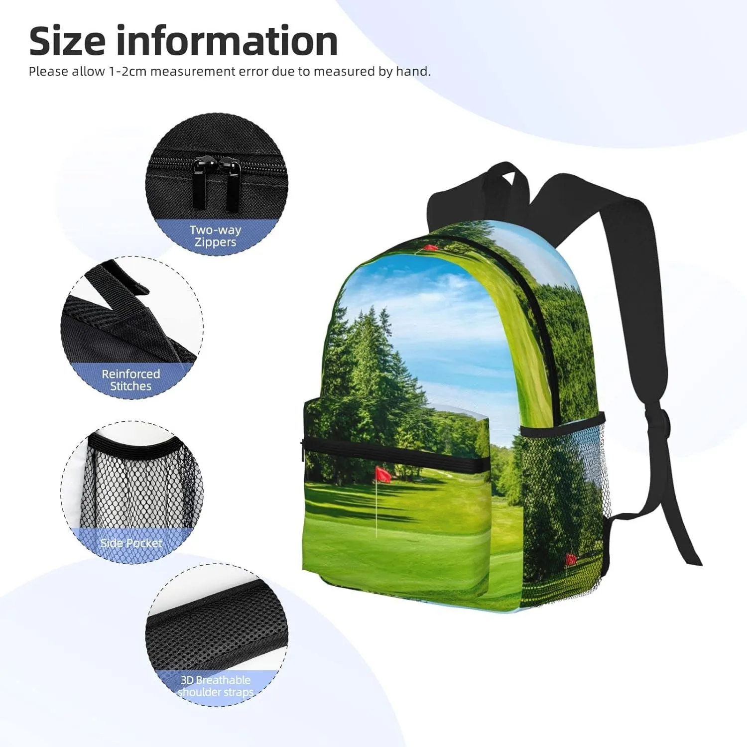 Wurton Golf Course Lawn Print Multipurpose Casual Bag With Fashionable Travel,Work Outdoor Activities Backpack