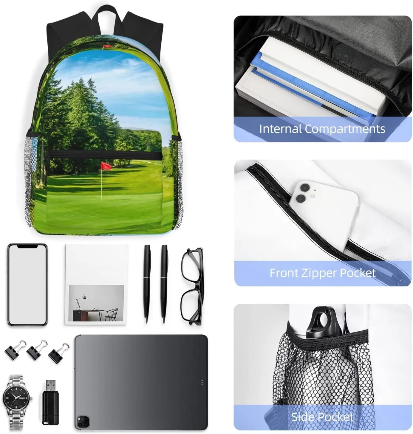 Wurton Golf Course Lawn Print Multipurpose Casual Bag With Fashionable Travel,Work Outdoor Activities Backpack