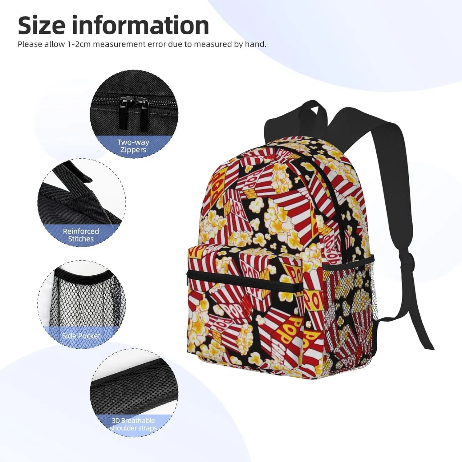 Wurton Popcorn Print Print Multipurpose Casual Bag With Fashionable Travel,Work Outdoor Activities Backpack