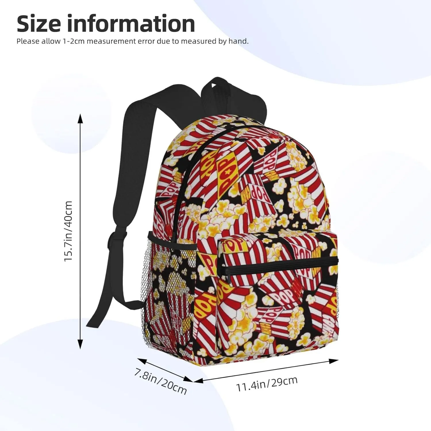 Wurton Popcorn Print Print Multipurpose Casual Bag With Fashionable Travel,Work Outdoor Activities Backpack