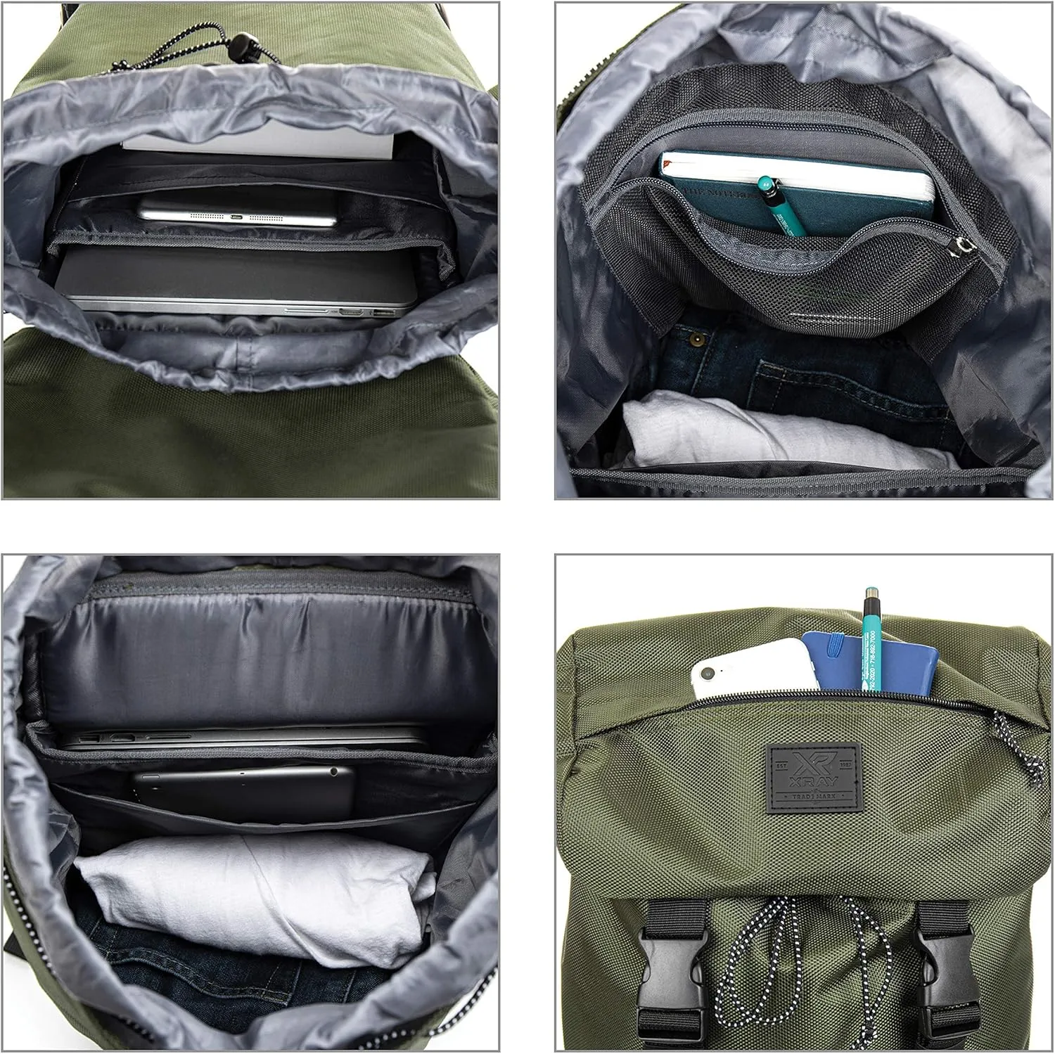 X RAY Canvas Rucksack Backpack Travel Overnight Weekend Bag for Men Women W/Capacity Adjustable 19L & Fits 15.6 Inch Laptop, Black