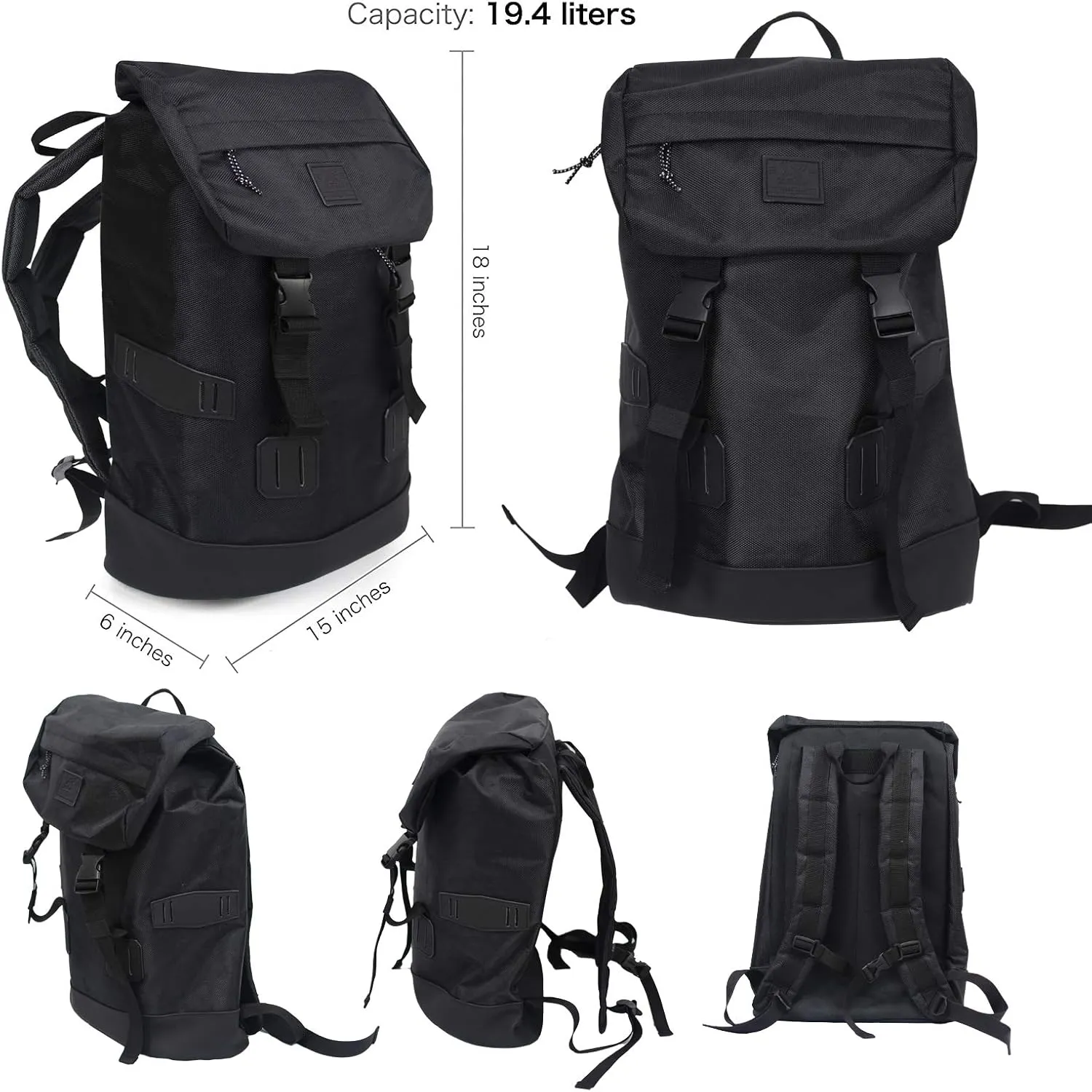 X RAY Canvas Rucksack Backpack Travel Overnight Weekend Bag for Men Women W/Capacity Adjustable 19L & Fits 15.6 Inch Laptop, Black