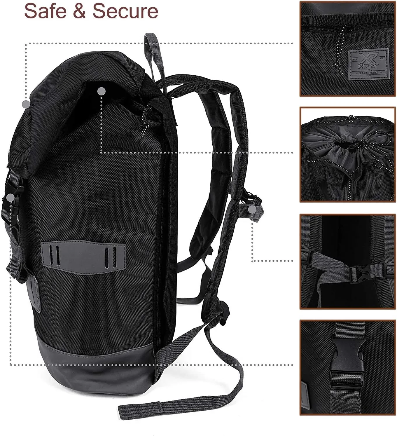 X RAY Canvas Rucksack Backpack Travel Overnight Weekend Bag for Men Women W/Capacity Adjustable 19L & Fits 15.6 Inch Laptop, Black