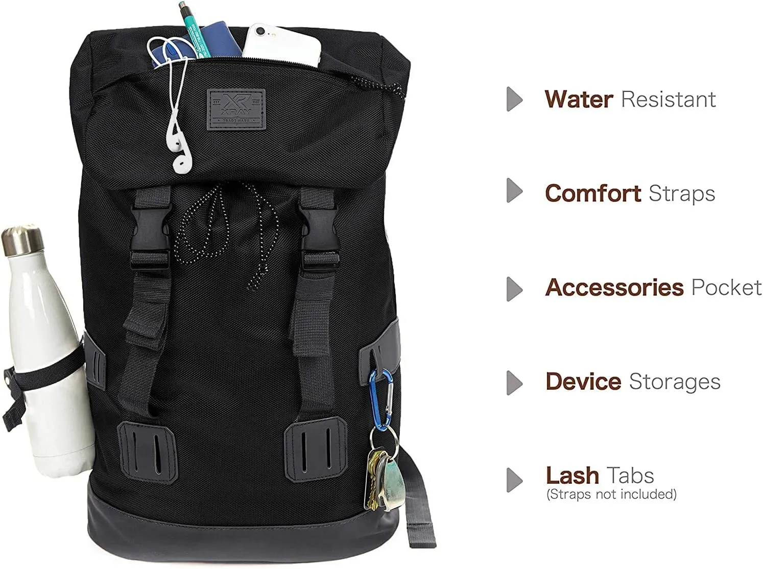 X RAY Canvas Rucksack Backpack Travel Overnight Weekend Bag for Men Women W/Capacity Adjustable 19L & Fits 15.6 Inch Laptop, Black