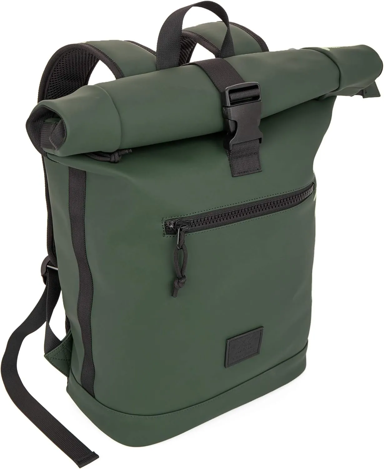 X RAY Roll Top Laptop Backpack for Men Women, PU Leather Expandable Roll Up Backpack Capacity Adjustable 22L & Fits 15.6" Laptop, Dark Olive