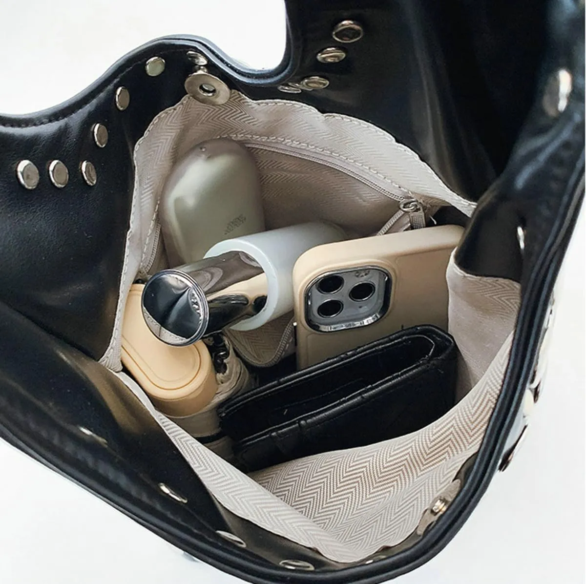 Y2k 90s Crescent Hobo Bags Women Studded PU Leather Shoulder Crossbody Purse Trendy Punk Underarm Satchels Bag Tote Handbag