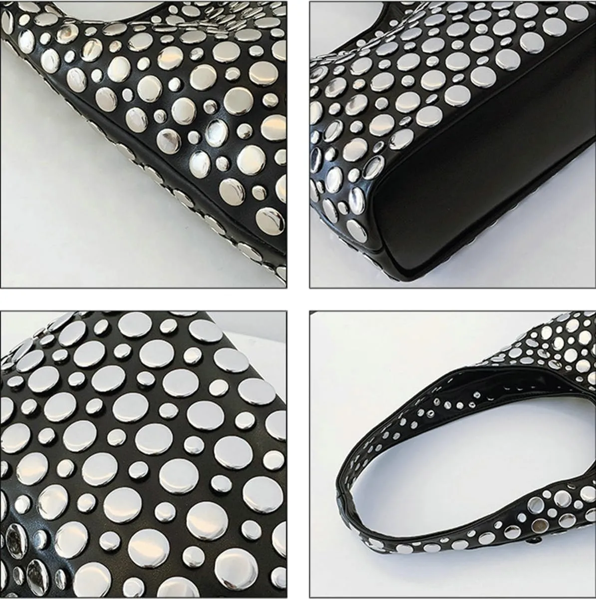 Y2k 90s Crescent Hobo Bags Women Studded PU Leather Shoulder Crossbody Purse Trendy Punk Underarm Satchels Bag Tote Handbag