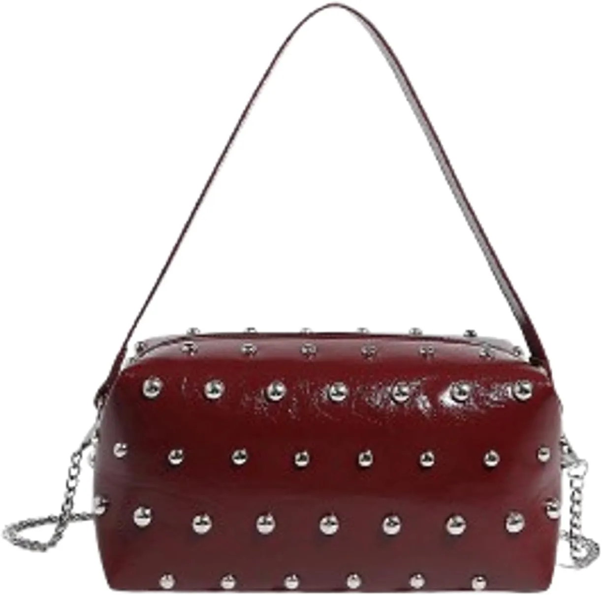 Y2k 90s Crescent Hobo Bags Women Trendy Studded PU Leather Shoulder Satchels Crossbody Purse Punk Underarm Tote Handbag