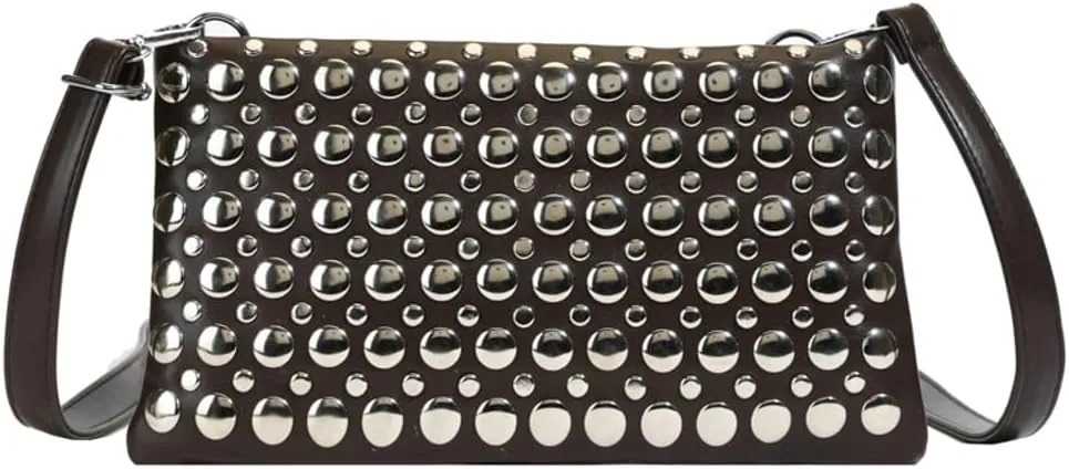 Y2k Crescent Crossbody Purse Women 90s PU Leather Trendy Studded Shoulder Satchels Hobo Bags Punk Underarm Tote Handbag