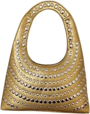 Y2k Crescent Hobo Bags Women 90s Trendy Studded Shoulder Satchels Crossbody Purse PU Leather Punk Underarm Tote Handbag