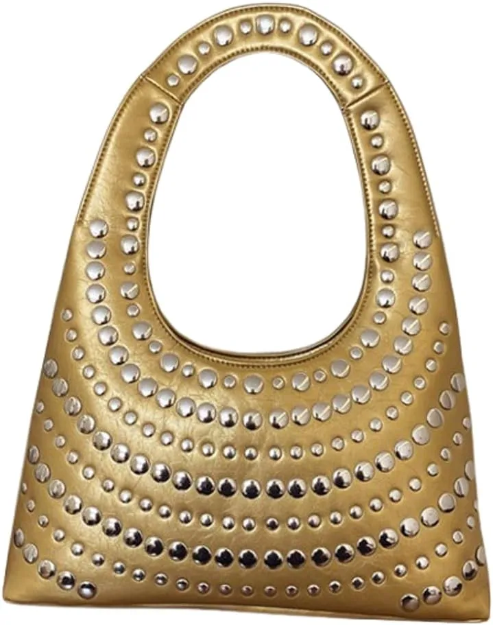 Y2k Crescent Hobo Bags Women 90s Trendy Studded Shoulder Satchels Crossbody Purse PU Leather Punk Underarm Tote Handbag
