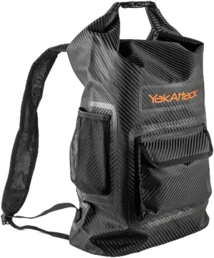 YakAttack 20L Dry Bag Waterproof Backpack - Black | Roll Top Waterproof Backpack for Men & Women | Dry Bag for Kayaking, Hiking, Boating & Camping | Front & Two Side Mesh Pockets | Kayak Drybag