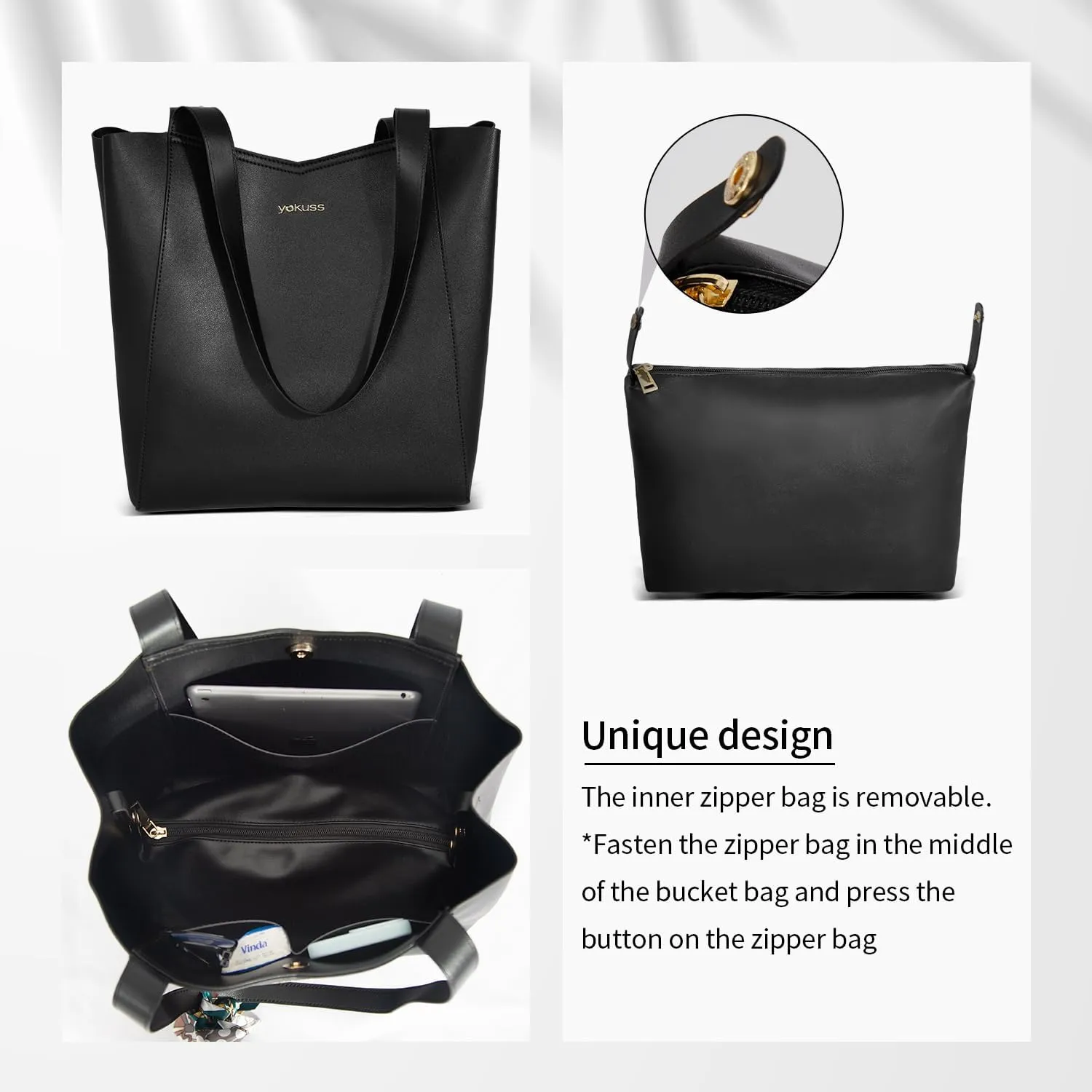 YaKuss Large Tote Bags for Women, Fashion Leather Top-Handle Purse for Women with Inner Wallet for Travel Work