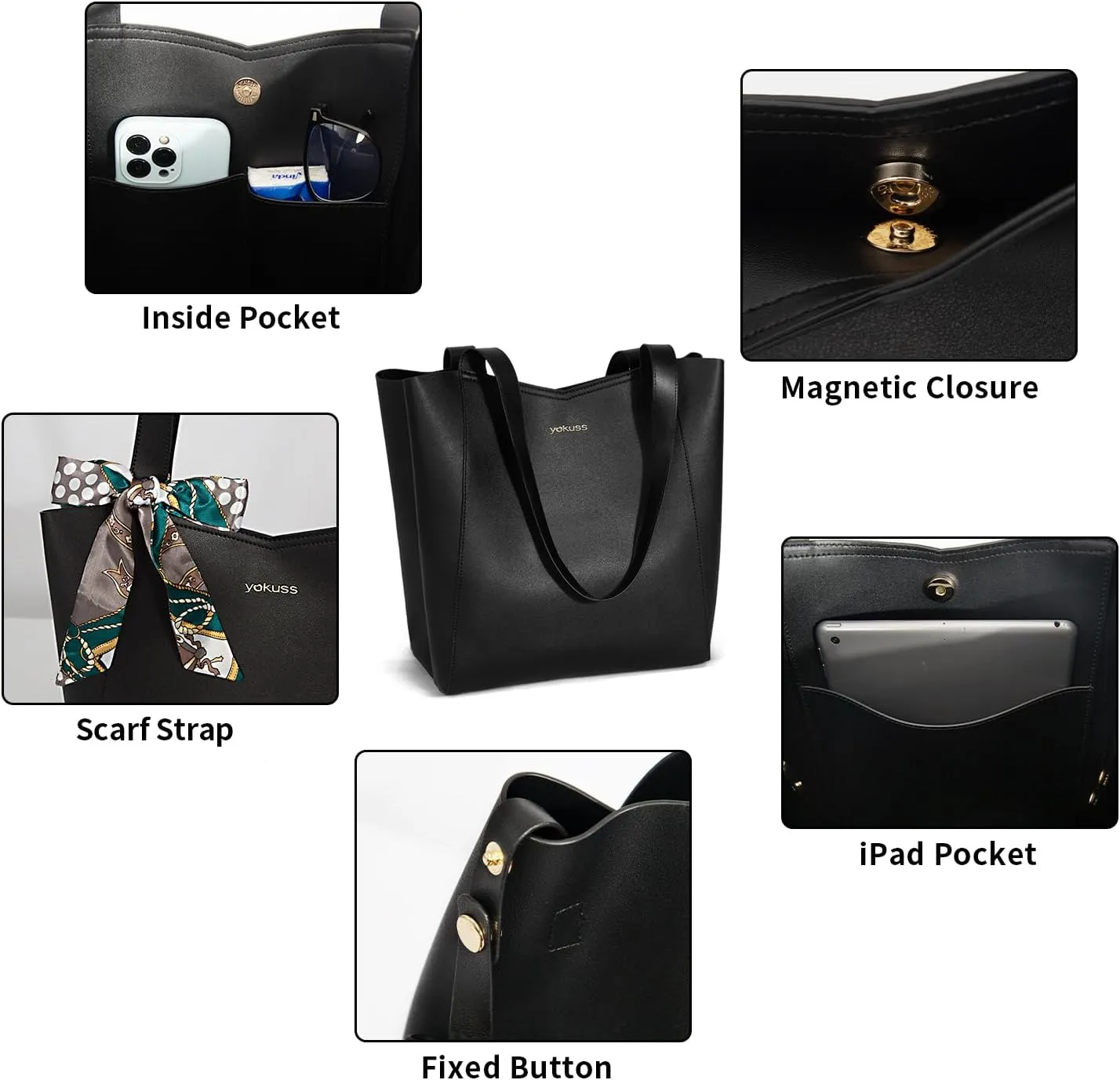YaKuss Large Tote Bags for Women, Fashion Leather Top-Handle Purse for Women with Inner Wallet for Travel Work