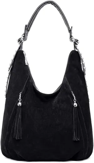 Yohora Women’s Tote Bag Roomy Shoulder Purse Genuine Leather Hobo Handbag Work Travel Top Handle Bag with Tassel